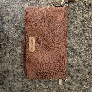 Consuela Brown Embossed Leather Clutch